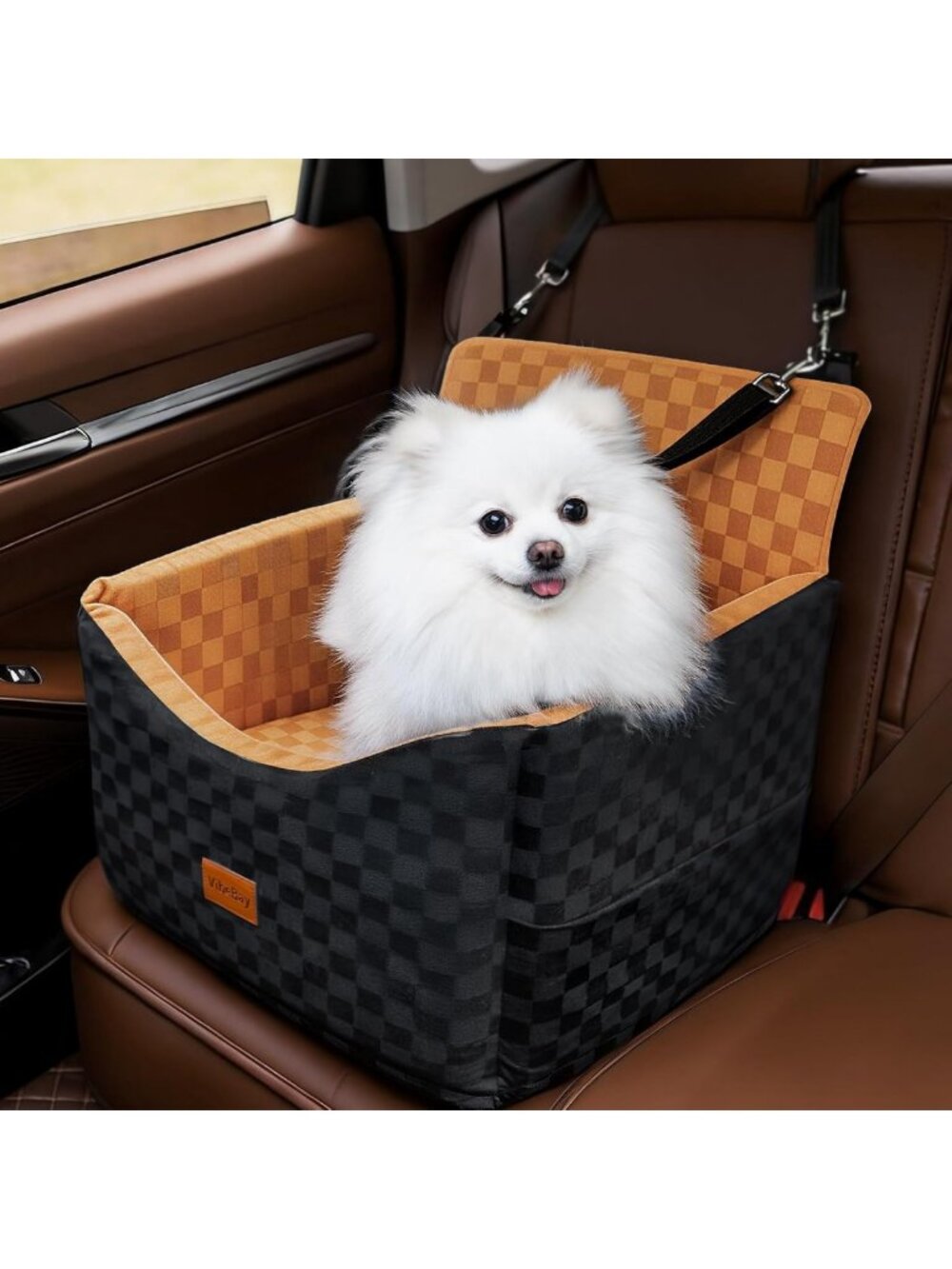 Elevated Dog Car Seat for Small to Medium Dogs | Washable Cover & Safety Belt